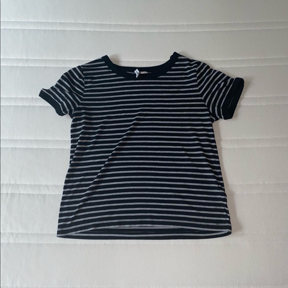 black and grey striped t-shirt